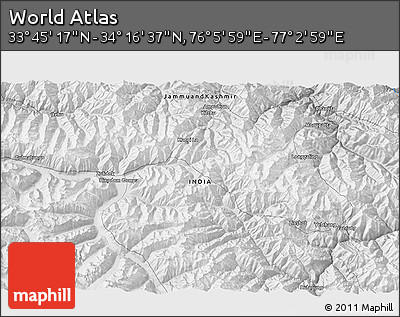 Physical 3D Map of the Area around 34° 0' 57" N, 76° 34' 29" E