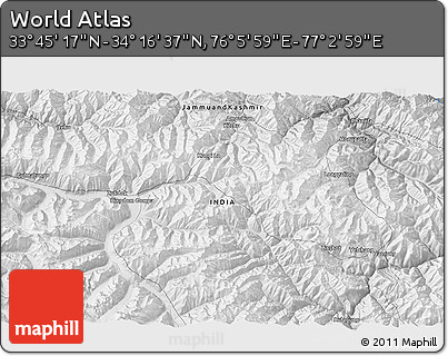 Physical 3D Map of the Area around 34° 0' 57" N, 76° 34' 29" E
