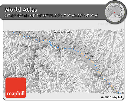 Physical 3D Map of the Area around 34° 0' 57" N, 77° 25' 30" E