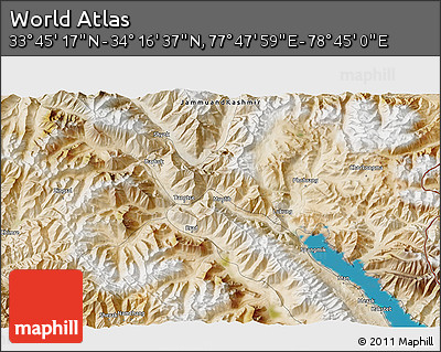Satellite 3D Map of the Area around 34° 0' 57" N, 78° 16' 30" E