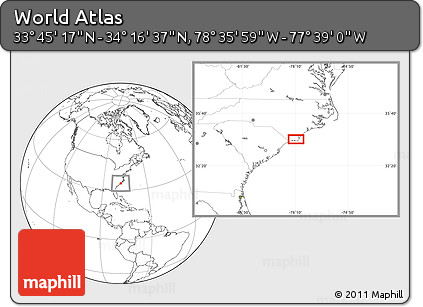 Blank Location Map of the Area around 34° 0' 57" N, 78° 7' 30" W