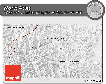 Physical 3D Map of the Area around 34° 0' 57" N, 79° 7' 30" E