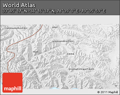 Physical 3D Map of the Area around 34° 0' 57" N, 79° 7' 30" E