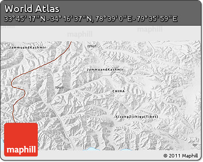 Physical 3D Map of the Area around 34° 0' 57" N, 79° 7' 30" E
