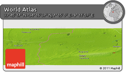 Physical Panoramic Map of the Area around 34° 0' 57" N, 7° 43' 29" E