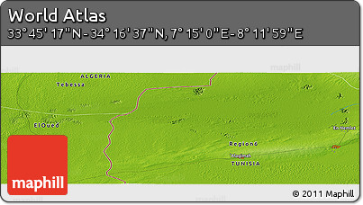 Physical Panoramic Map of the Area around 34° 0' 57" N, 7° 43' 29" E