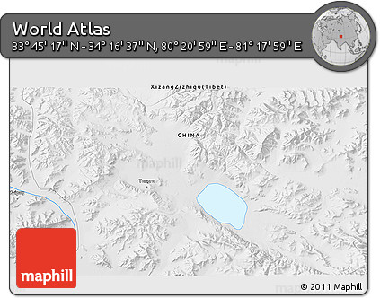 Physical 3D Map of the Area around 34° 0' 57" N, 80° 49' 29" E