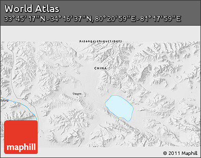 Physical 3D Map of the Area around 34° 0' 57" N, 80° 49' 29" E