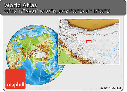 Physical Location Map of the Area around 34° 0' 57" N, 80° 49' 29" E