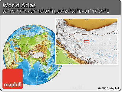 Physical Location Map of the Area around 34° 0' 57" N, 80° 49' 29" E