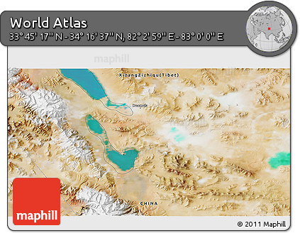 Satellite 3D Map of the Area around 34° 0' 57" N, 82° 31' 30" E