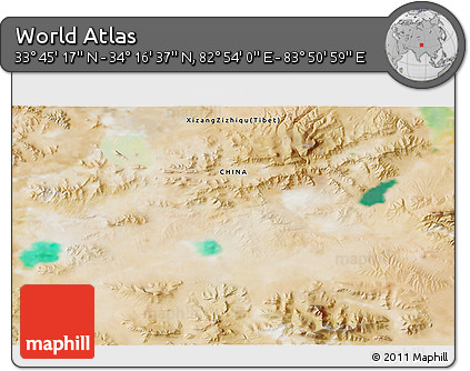Satellite 3D Map of the Area around 34° 0' 57" N, 83° 22' 30" E