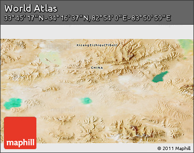 Satellite 3D Map of the Area around 34° 0' 57" N, 83° 22' 30" E