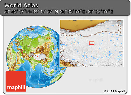 Physical Location Map of the Area around 34° 0' 57" N, 85° 4' 29" E