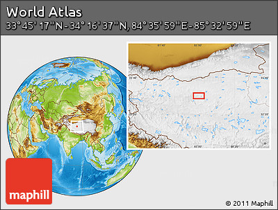Physical Location Map of the Area around 34° 0' 57" N, 85° 4' 29" E