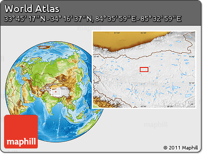 Physical Location Map of the Area around 34° 0' 57" N, 85° 4' 29" E