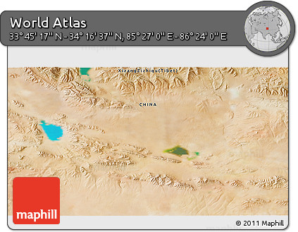 Satellite 3D Map of the Area around 34° 0' 57" N, 85° 55' 30" E