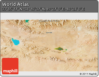 Satellite 3D Map of the Area around 34° 0' 57" N, 85° 55' 30" E
