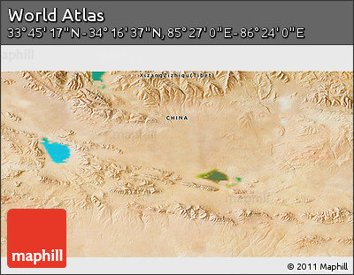 Satellite 3D Map of the Area around 34° 0' 57" N, 85° 55' 30" E