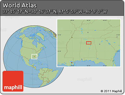 Savanna Style Location Map of the Area around 34° 0' 57" N, 86° 37' 30" W