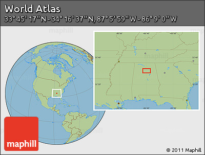 Savanna Style Location Map of the Area around 34° 0' 57" N, 86° 37' 30" W