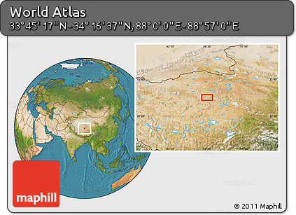 Satellite Location Map of the Area around 34° 0' 57" N, 88° 28' 29" E