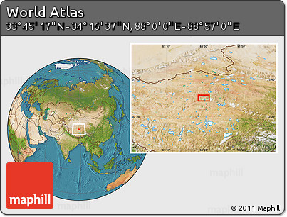 Satellite Location Map of the Area around 34° 0' 57" N, 88° 28' 29" E