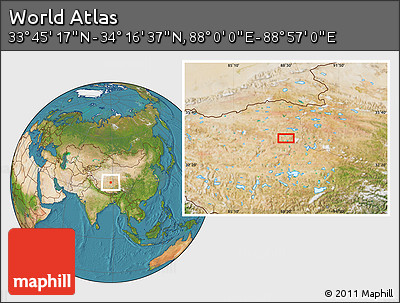 Satellite Location Map of the Area around 34° 0' 57" N, 88° 28' 29" E