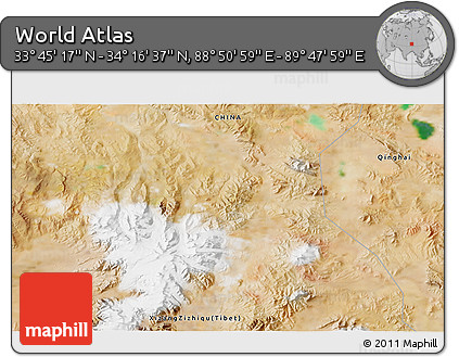 Satellite 3D Map of the Area around 34° 0' 57" N, 89° 19' 29" E