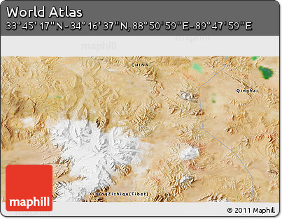 Satellite 3D Map of the Area around 34° 0' 57" N, 89° 19' 29" E