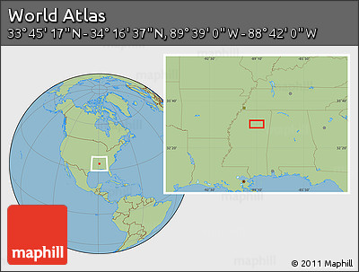 Savanna Style Location Map of the Area around 34° 0' 57" N, 89° 10' 30" W