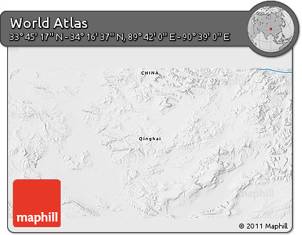 Physical 3D Map of the Area around 34° 0' 57" N, 90° 10' 30" E