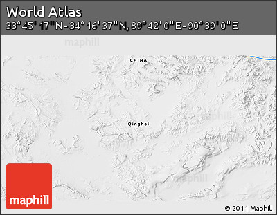 Physical 3D Map of the Area around 34° 0' 57" N, 90° 10' 30" E