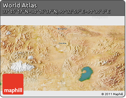 Satellite 3D Map of the Area around 34° 0' 57" N, 91° 1' 30" E