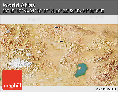 Satellite 3D Map of the Area around 34° 0' 57" N, 91° 1' 30" E