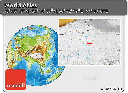 Physical Location Map of the Area around 34° 0' 57" N, 91° 1' 30" E