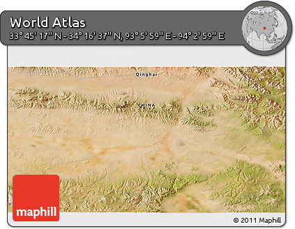 Satellite 3D Map of the Area around 34° 0' 57" N, 93° 34' 29" E