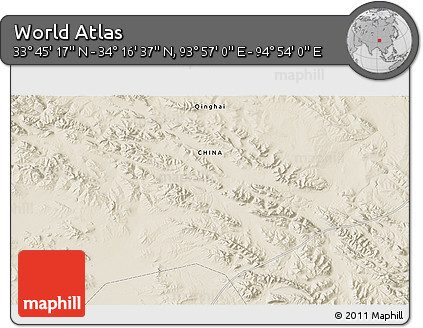 Shaded Relief 3D Map of the Area around 34° 0' 57" N, 94° 25' 30" E