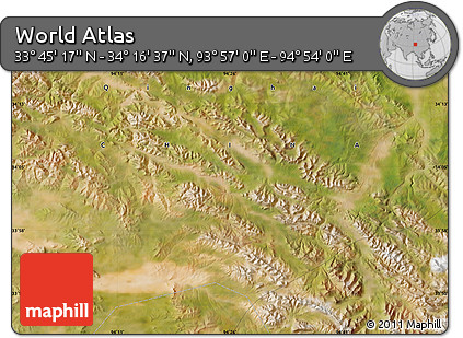 Satellite Map of the Area around 34° 0' 57" N, 94° 25' 30" E