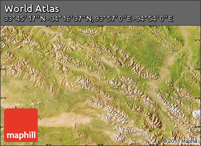 Satellite Map of the Area around 34° 0' 57" N, 94° 25' 30" E
