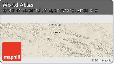 Shaded Relief Panoramic Map of the Area around 34° 0' 57" N, 94° 25' 30" E