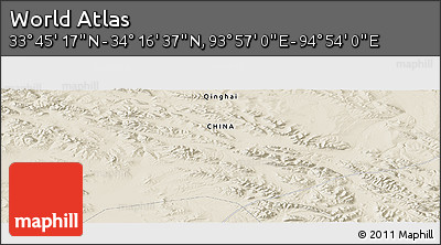 Shaded Relief Panoramic Map of the Area around 34° 0' 57" N, 94° 25' 30" E