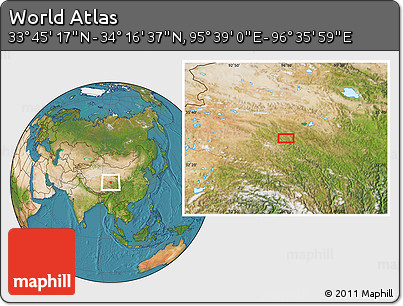 Satellite Location Map of the Area around 34° 0' 57" N, 96° 7' 30" E