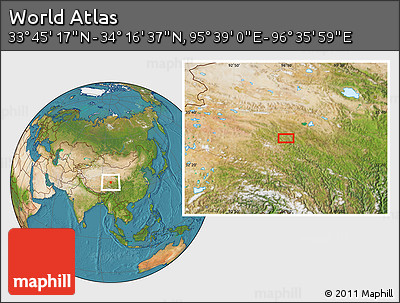 Satellite Location Map of the Area around 34° 0' 57" N, 96° 7' 30" E