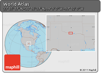 Gray Location Map of the Area around 34° 0' 57" N, 97° 40' 30" W