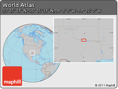 Gray Location Map of the Area around 34° 0' 57" N, 97° 40' 30" W