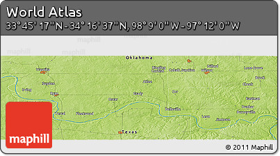 Physical Panoramic Map of the Area around 34° 0' 57" N, 97° 40' 30" W