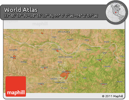 Satellite 3D Map of the Area around 34° 0' 57" N, 98° 31' 30" W