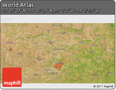 Satellite 3D Map of the Area around 34° 0' 57" N, 98° 31' 30" W