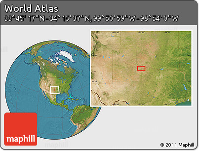 Satellite Location Map of the Area around 34° 0' 57" N, 99° 22' 30" W